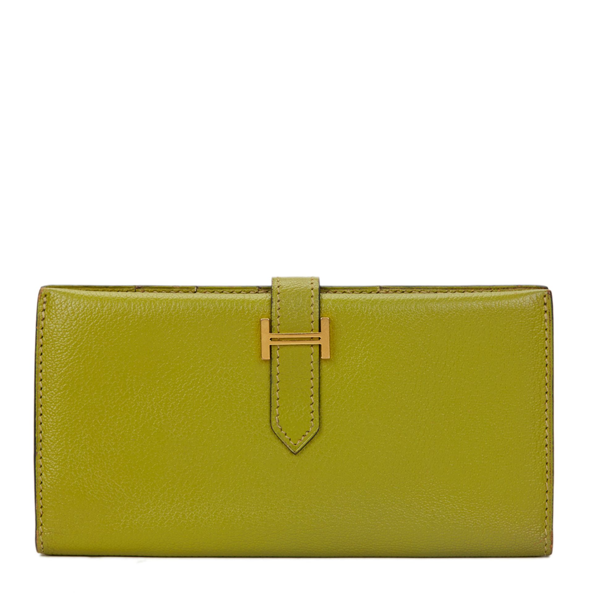 Hermès Vert Anis Chevre Mysore Leather Bearn Wallet