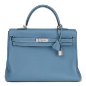 Hermès Blue Jean Togo Leather Kelly 35cm Retourne