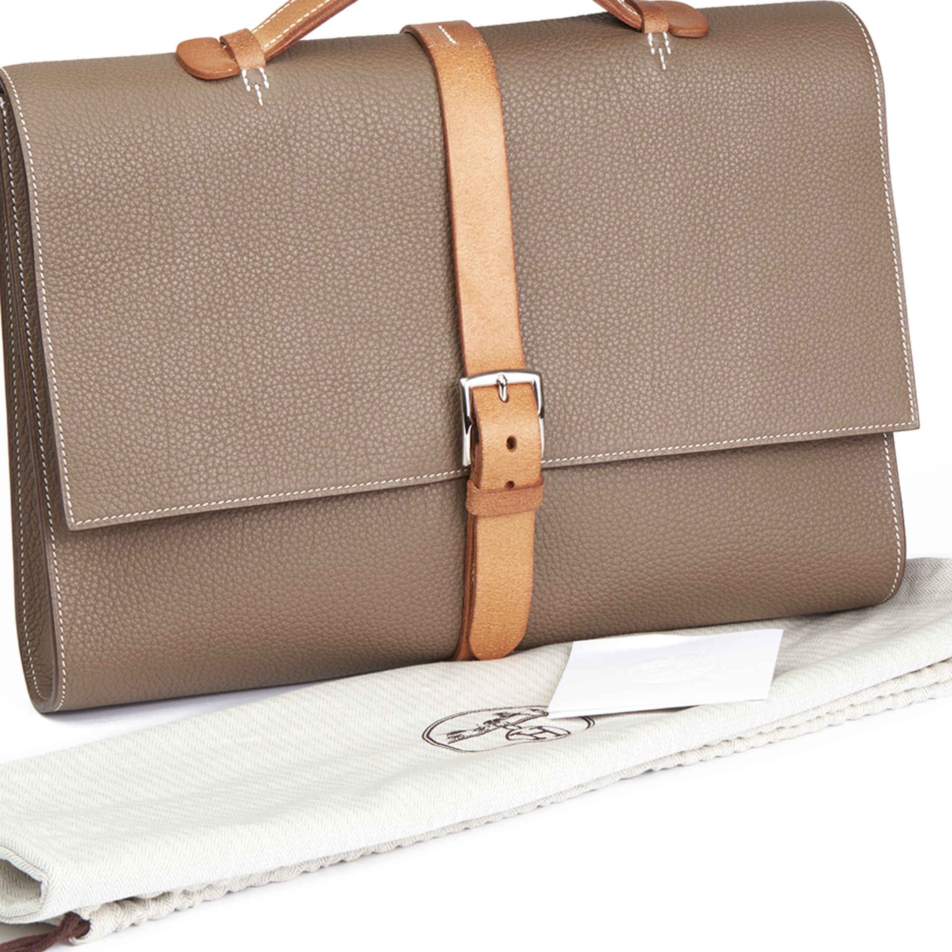 Hermès Etoupe Fjord Leather & Hunter Calfskin Leather Etriviere II - Image 10 of 10