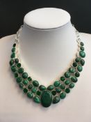Created Emerald and Quartz 925 Sterling Silver Necklace