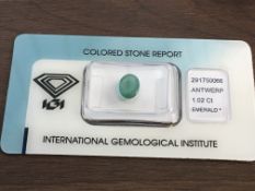 1.02ct Natural Emerald with IGI Certificate