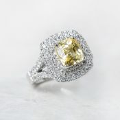 Platinum Cushion Cut 3.56ct Yellow Sapphire & 0.85ct Diamond Ring