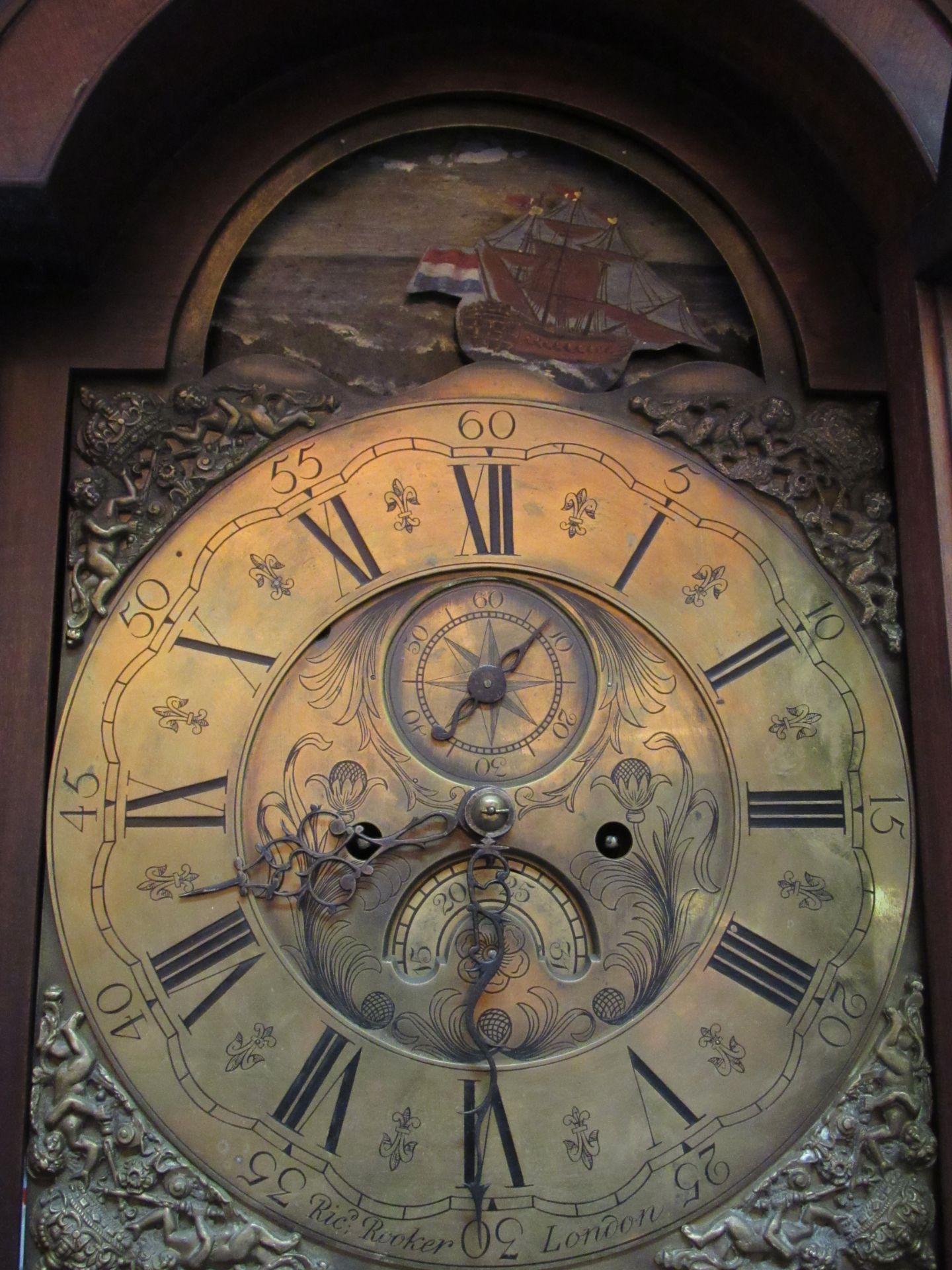 Georgian Longcase Clock With Moving Ship Above A Brass Face - Image 5 of 9