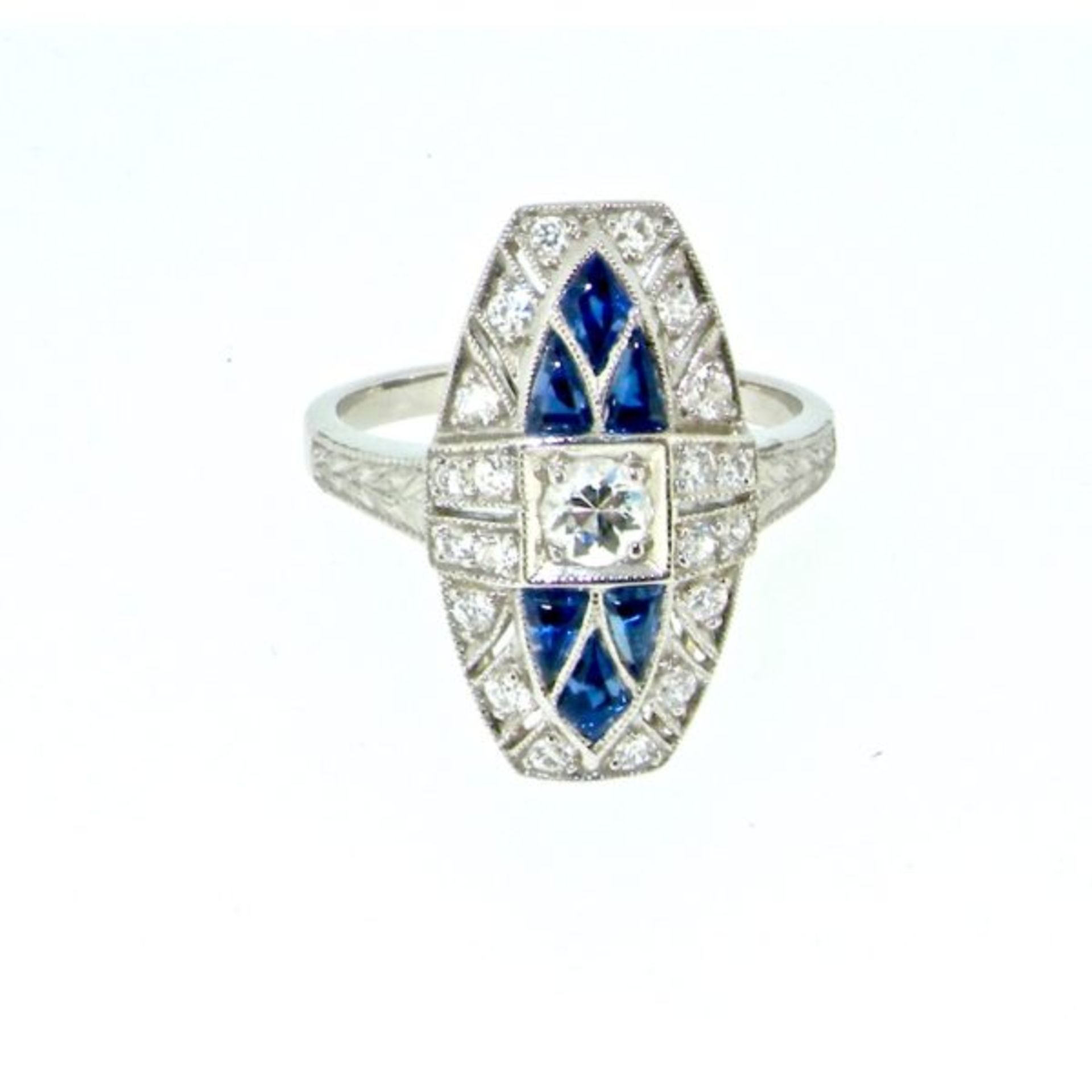 A Platinum Art Deco Sapphire And Diamond Ring - Image 2 of 5