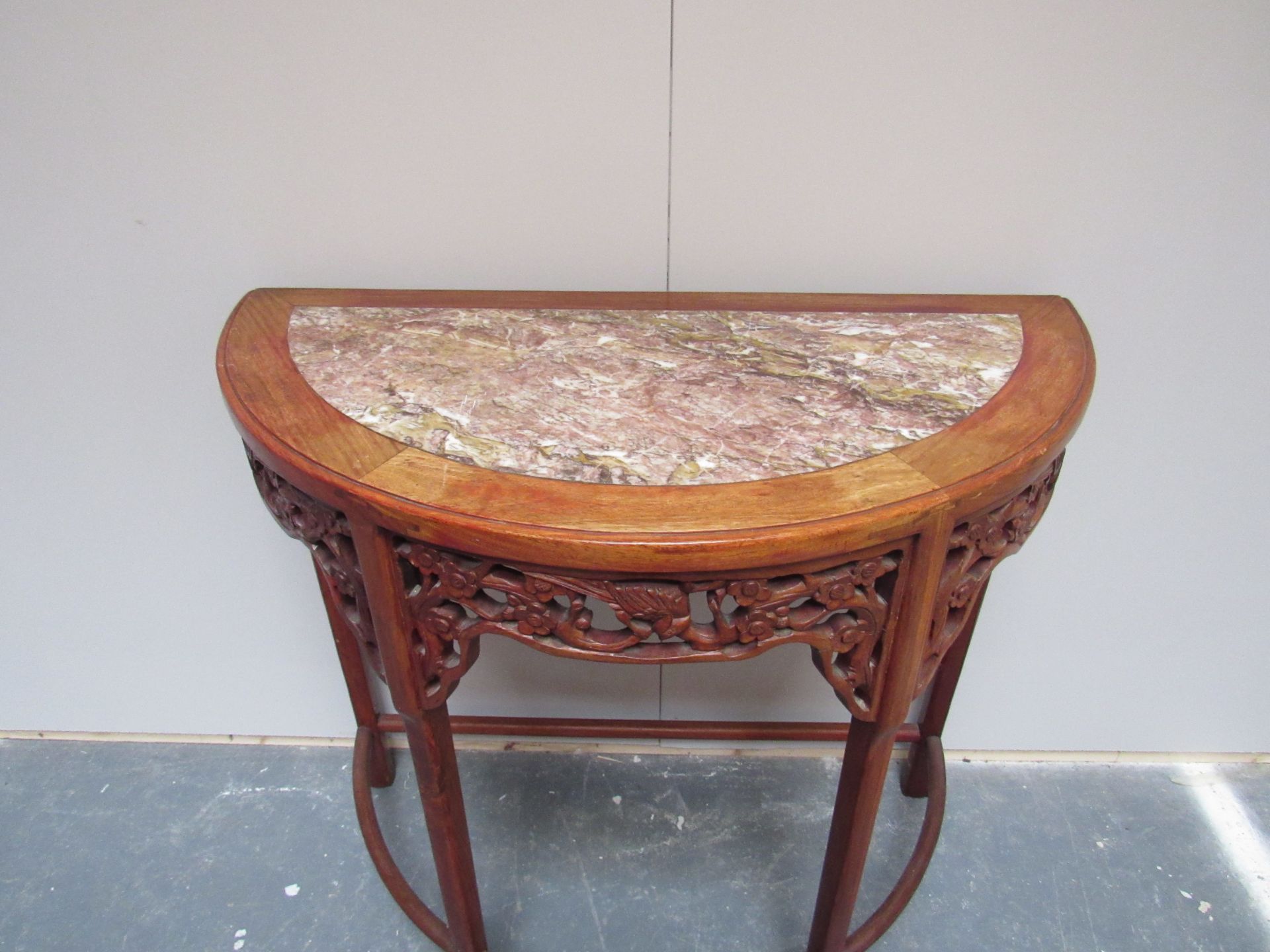 Demi Lune Marble Topped Console Table With Carved Frieze On A Square Tapering Leg - Image 3 of 4