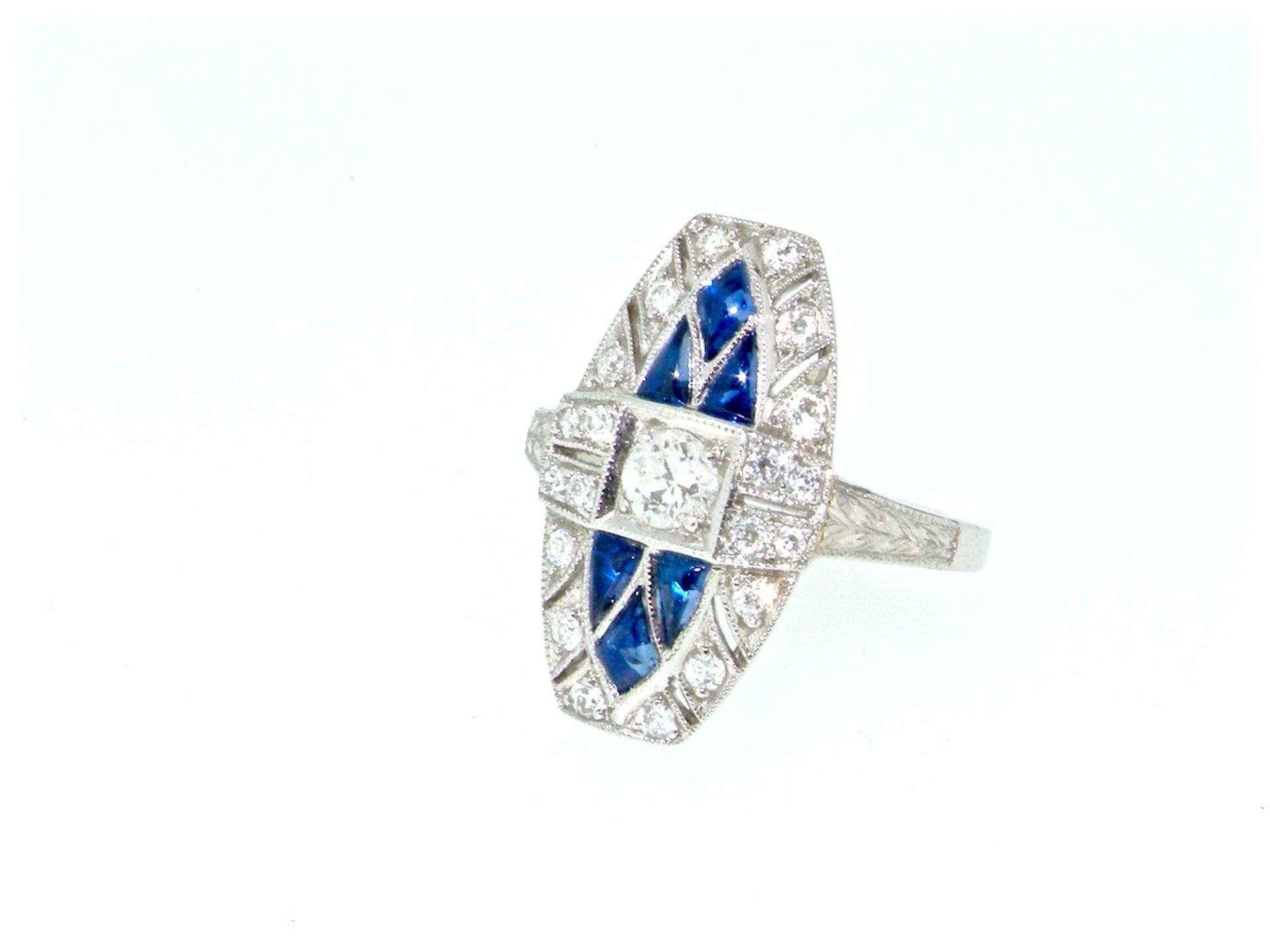 A Platinum Art Deco Sapphire And Diamond Ring - Image 3 of 5