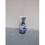 Large Chinese Blue And White Vase With Chinese Scene Decorated With All Over Birds