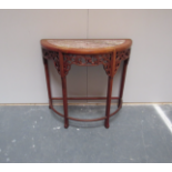 Demi Lune Marble Topped Console Table With Carved Frieze On A Square Tapering Leg