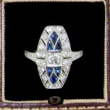 A Platinum Art Deco Sapphire And Diamond Ring