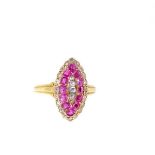 An 18ct Yellow Gold, Marquise-Shaped Ruby And Diamond ing