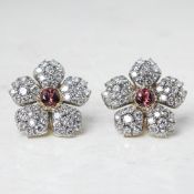 Cartier 18k White Gold 3.07ct Pink Tourmaline & 5.10ct Diamond Flower Earrings