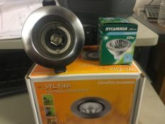 10X Sylvania Fire Rated Downlights Brushed Steel 12V 50 Inc Lamp