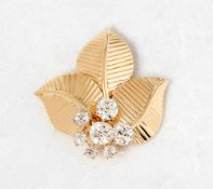 Cartier 18k Yellow Gold Diamond Vintage Leaf Brooch
