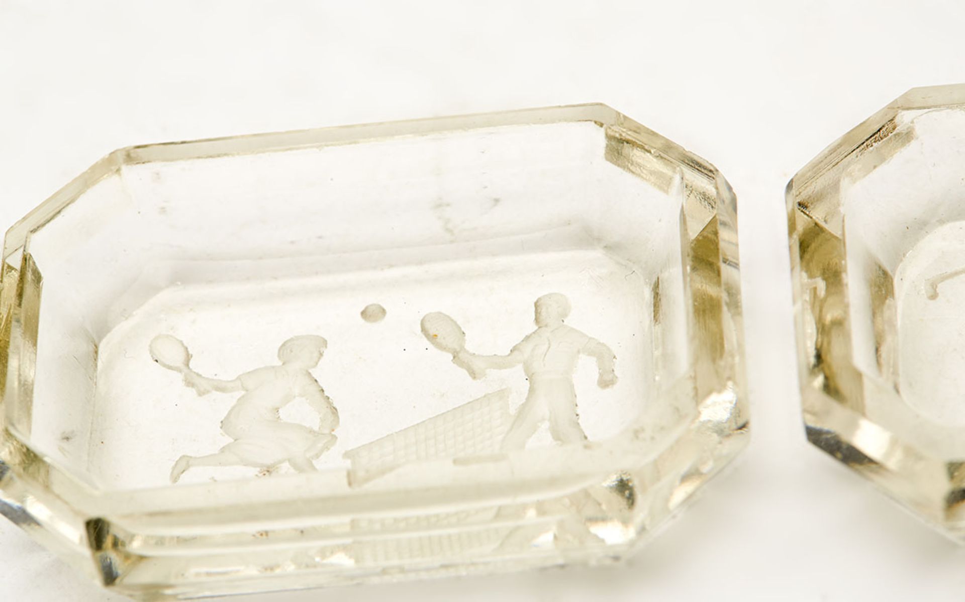 Art Deco Engraved Golf And Tennis Glass Pin Dishes C.1925 - Image 5 of 8