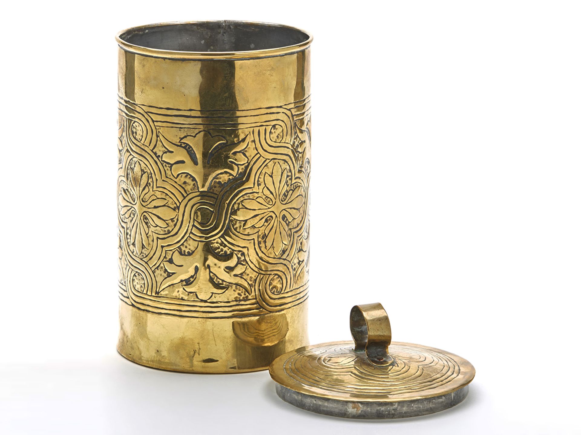 Arts & Crafts Tin Lined Brass Lidded Biscuit Jar C.1900 - Image 2 of 8