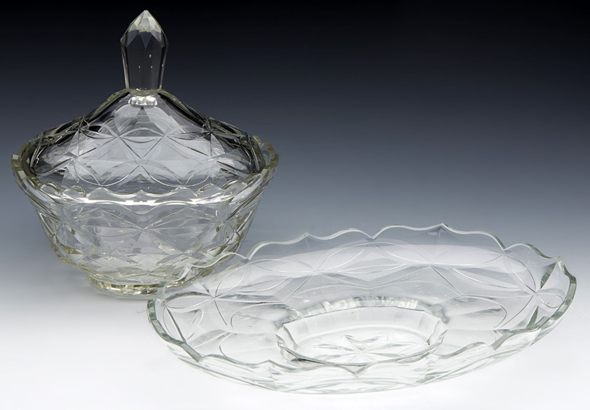 Antique Cut Glass Lidded Butter Dish And Stand Early 19Th C. - Image 4 of 15