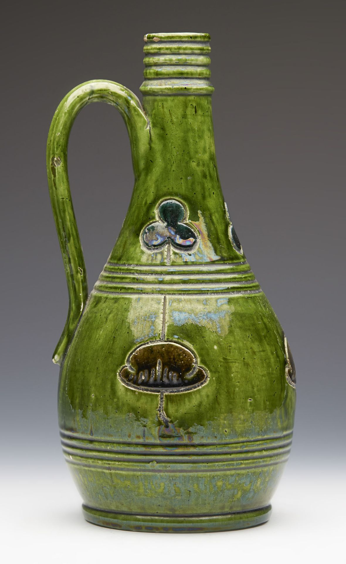 Green Glazed Art Pottery Ewer Probably Belgian C.1890