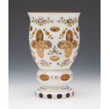 Antique/Vintage Bohemian Overlay Orange Glass Vase 20Th C.