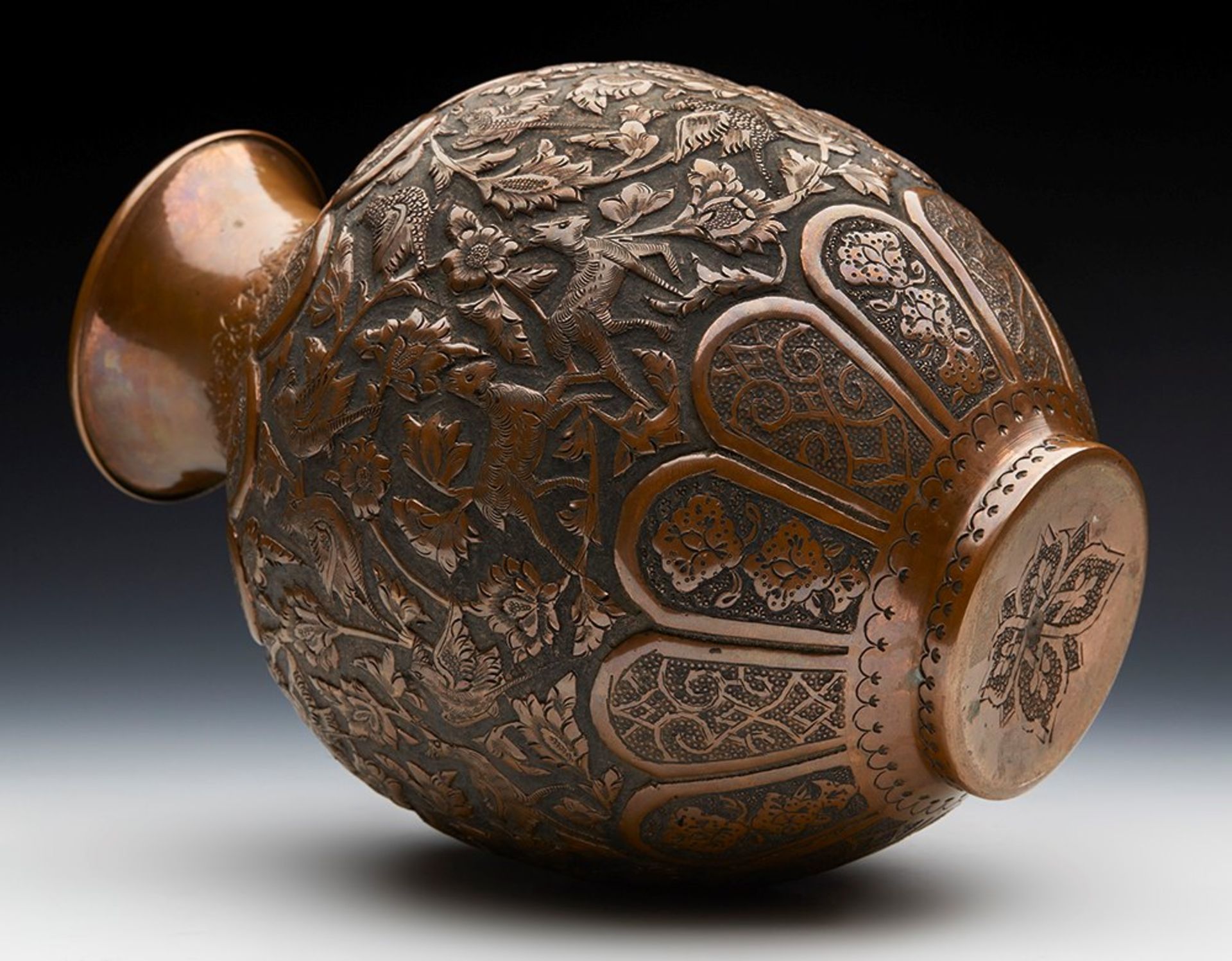 Antique Persian Copper Vase With Birds & Animals 19Th C. - Bild 8 aus 8