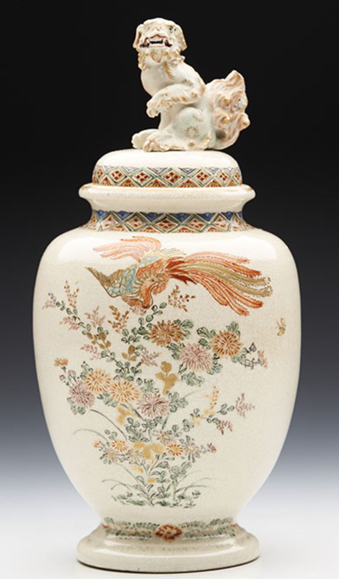 Antique/Vintage Japanese Satsuma Lidded Jar With Phoenix Bird
