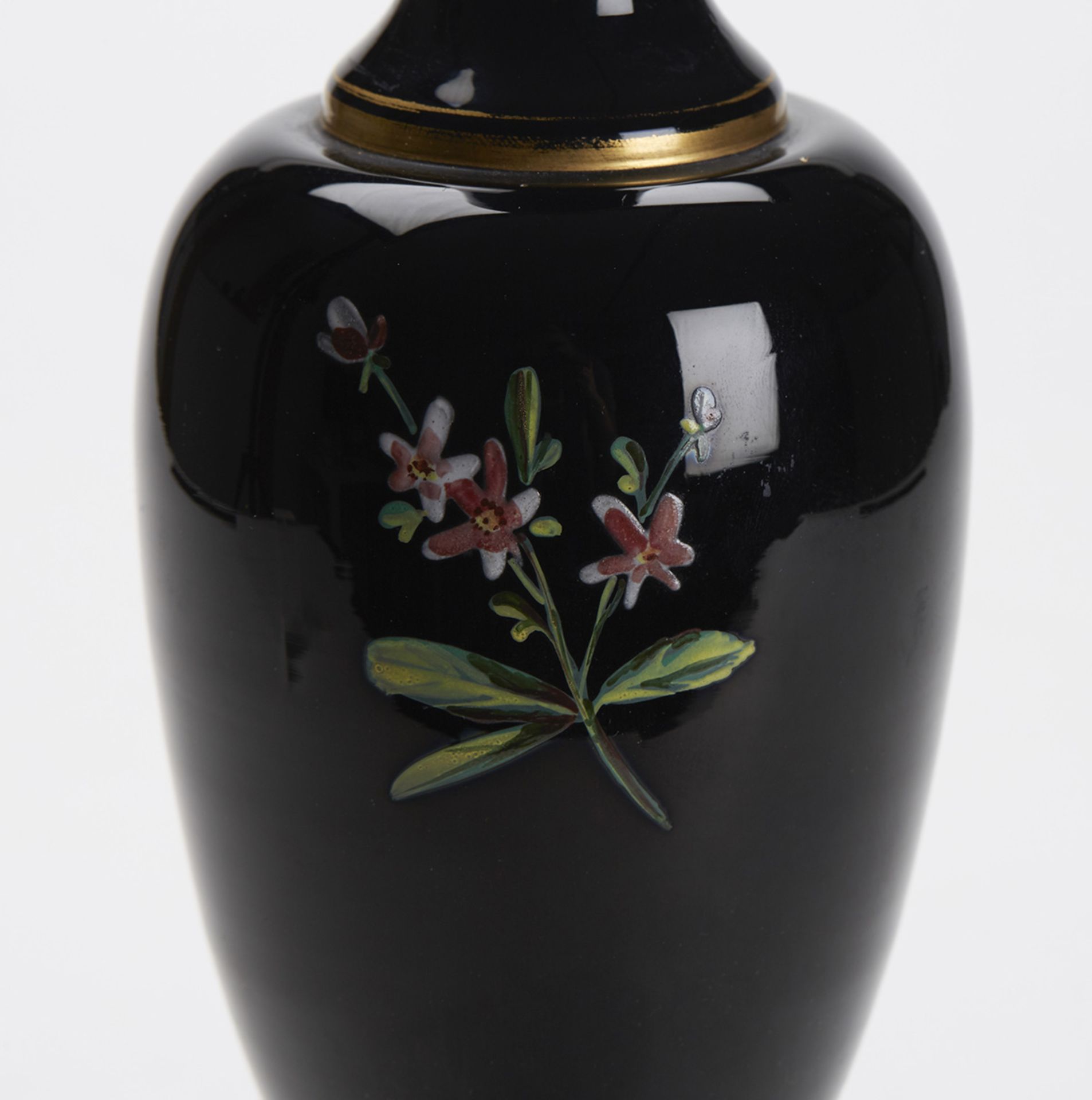 Antique Black Glass Victorian Vase With Birds 19Th C. - Image 4 of 9