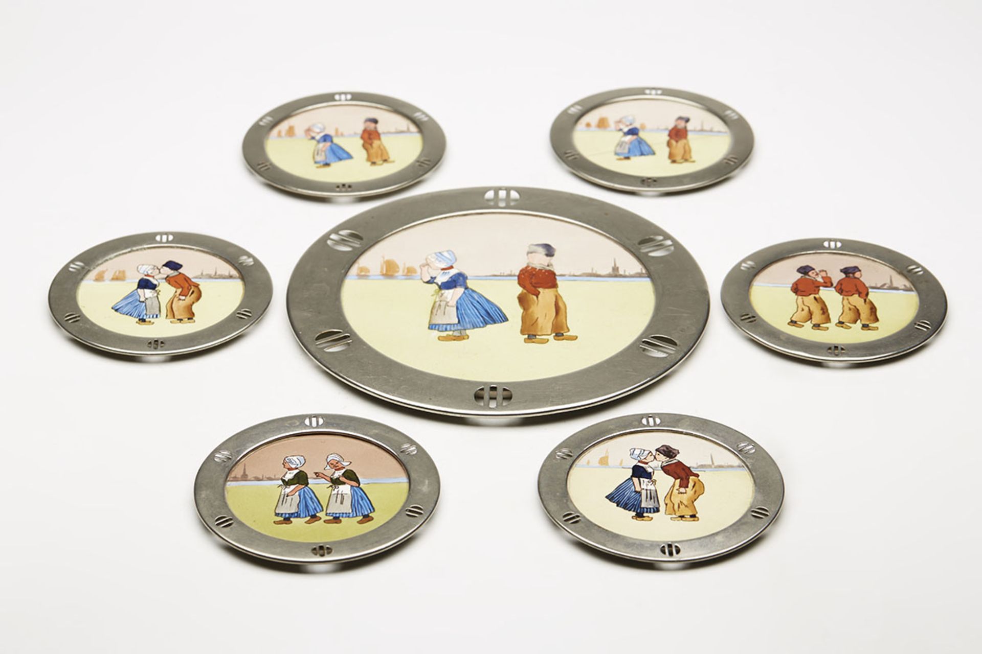 7 X Wmf Secessionist Dutch Children Coaster Set C.1910-20