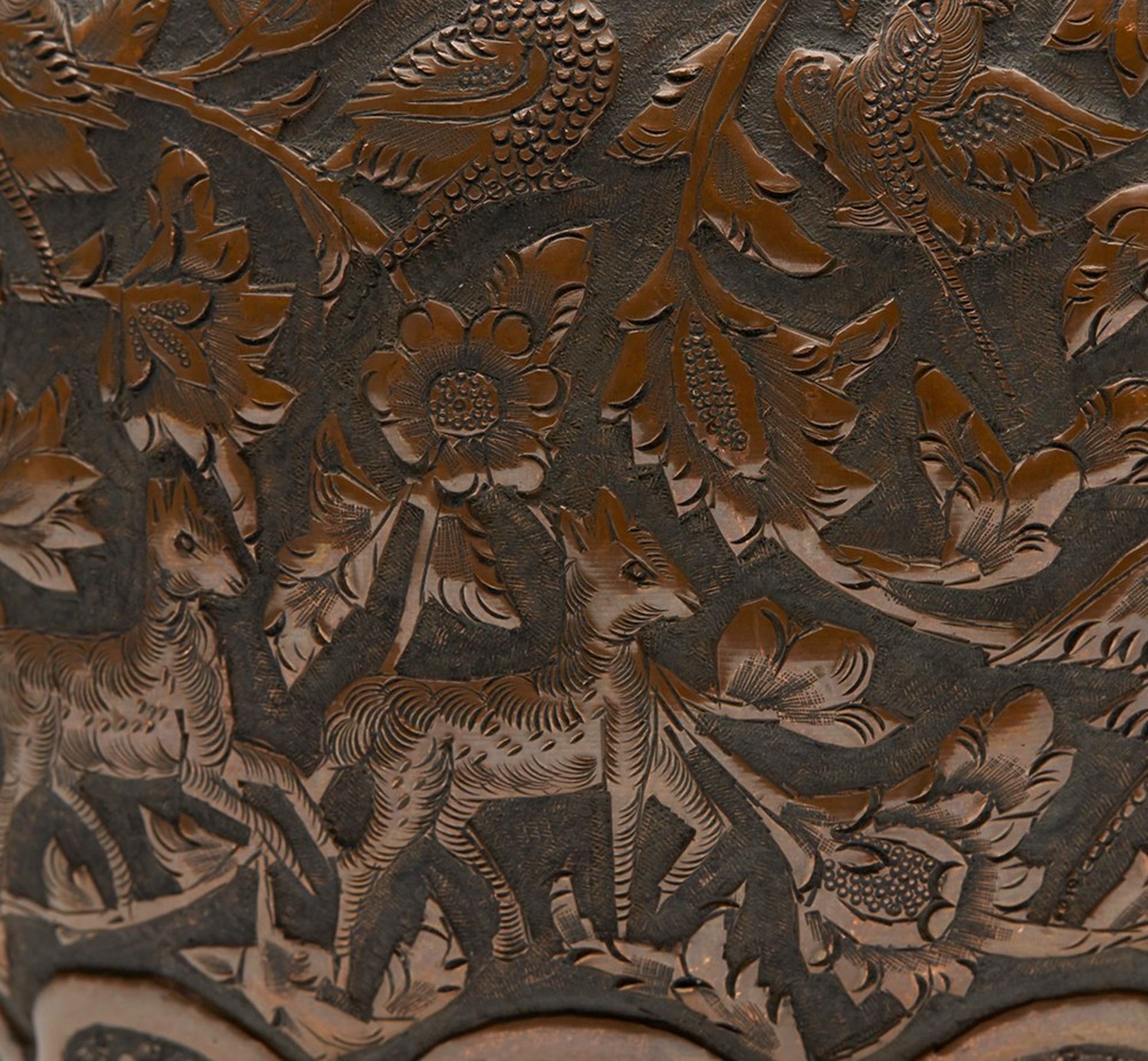 Antique Persian Copper Vase With Birds & Animals 19Th C. - Bild 2 aus 8