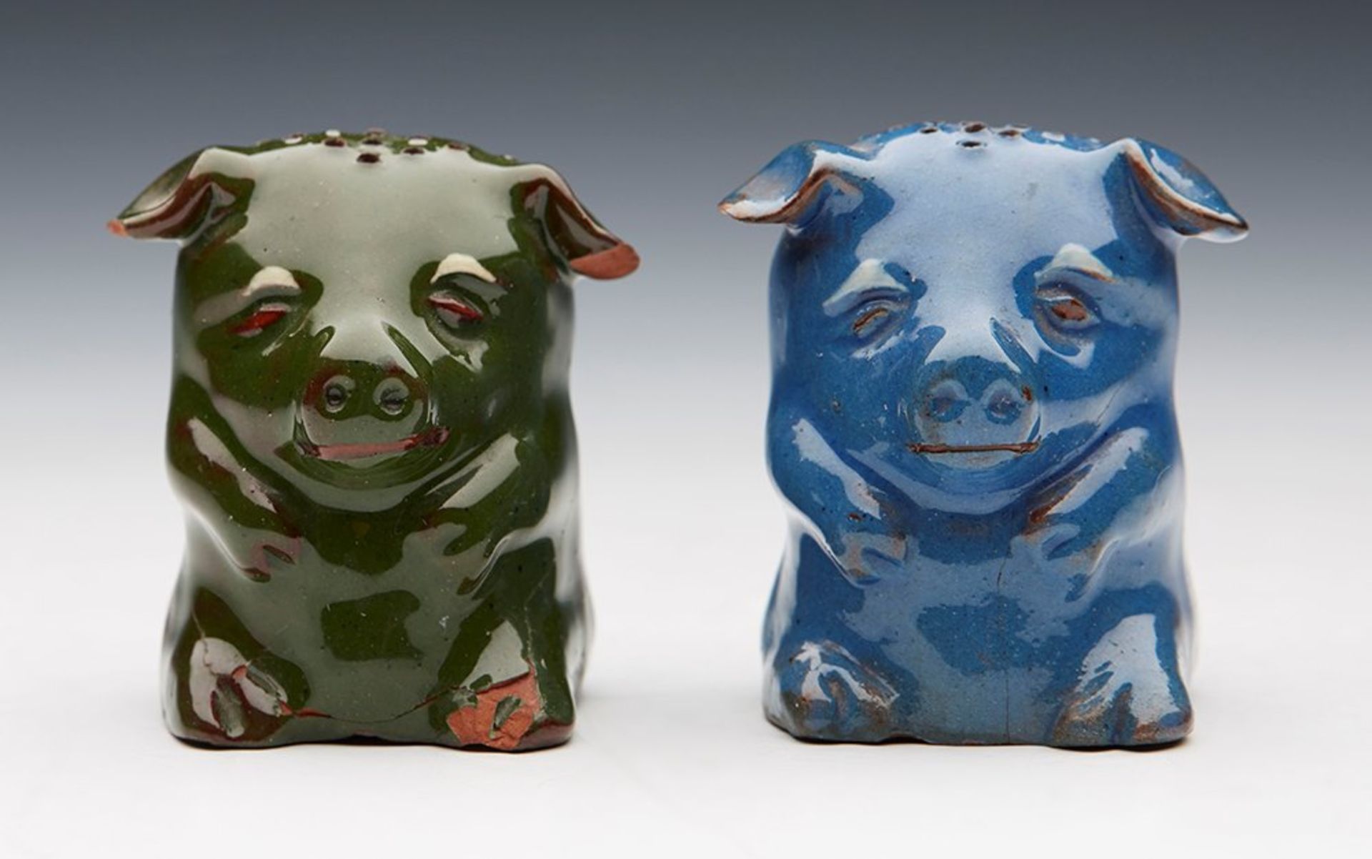 Antique William Baron Art Pottery Pig Cruets C.1900