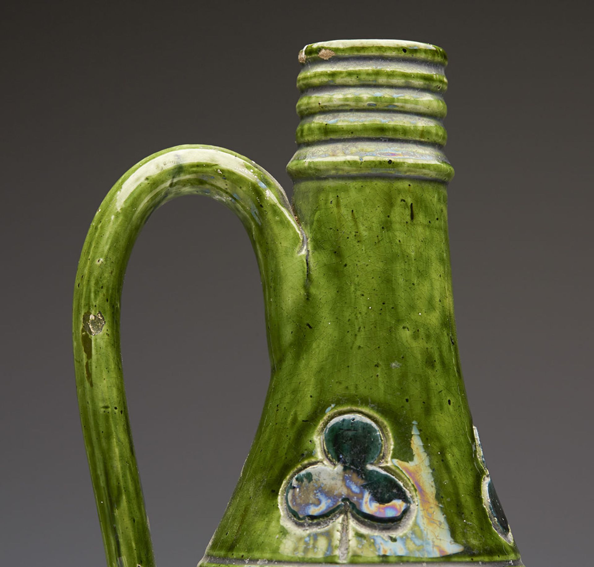 Green Glazed Art Pottery Ewer Probably Belgian C.1890 - Image 3 of 8