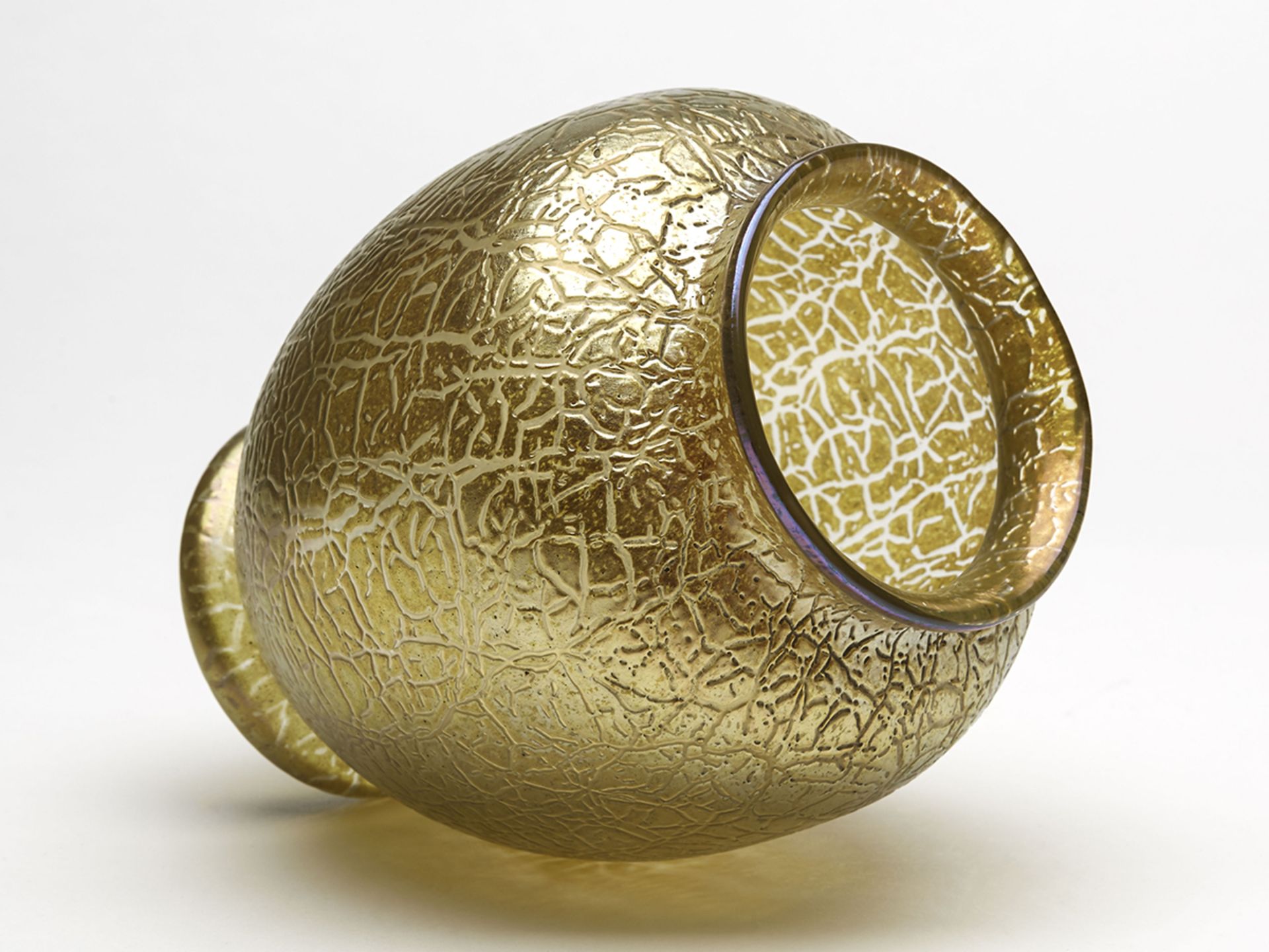 Loetz Art Nouveau Golden Crackle Finish Art Glass Vase 1910 - Image 3 of 9