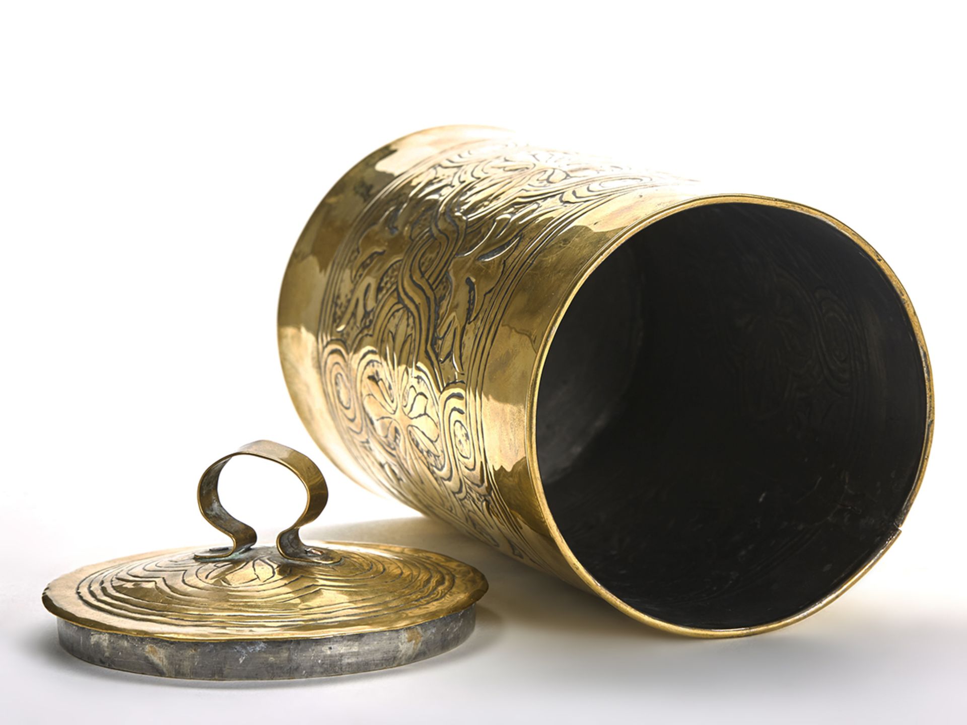 Arts & Crafts Tin Lined Brass Lidded Biscuit Jar C.1900 - Image 5 of 8