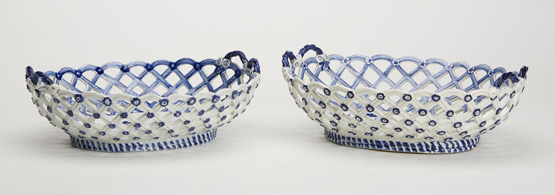 Pair Antique Derby Reticulated Chinoiserie Baskets C.1760