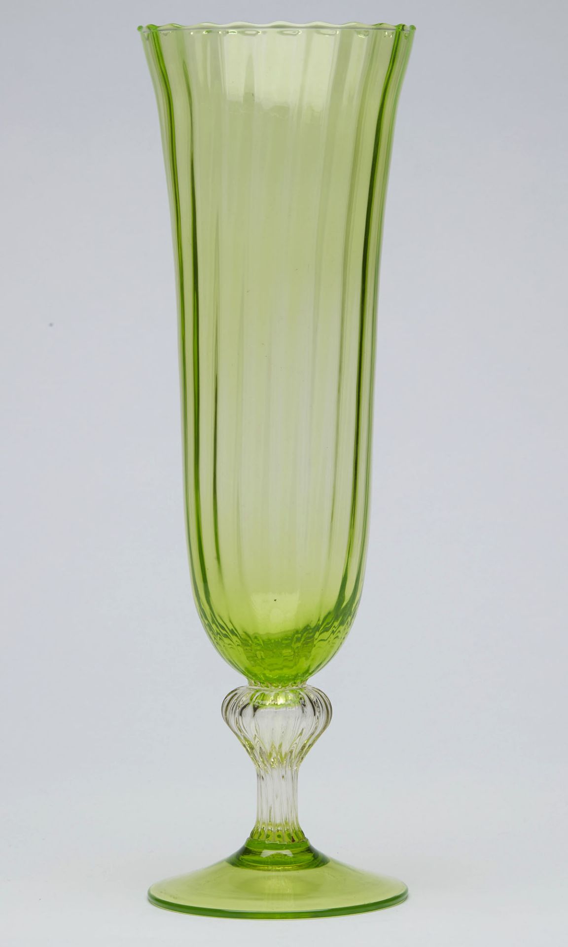 Antique Fluted Pedestal Green Glass Vase 19/20Th C.