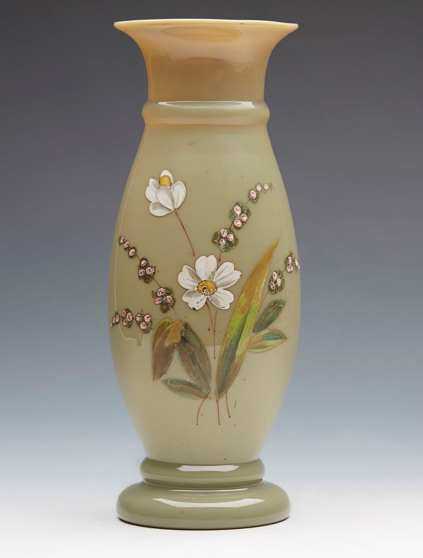Antique Victorian Floral Enamel Painted Glass Vase 19Th C.