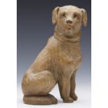 Antique Carved Blackforest Figure Of A Seated Dog 19Th C.