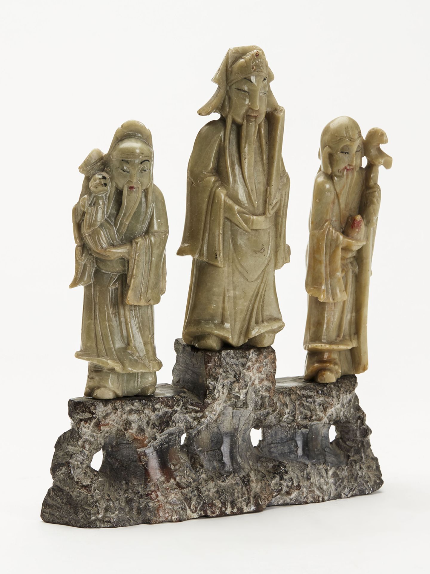 Antique Chinese Carved Soapstone Three Immortals C.1920 - Bild 2 aus 6