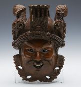 Antique Oriental Inset Wooden Mask Early 20Th C.