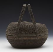 Antique Japanese Ikebana Simulated Wicker Metal Twin Handled Basket 19Th C.