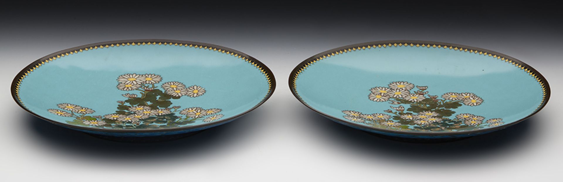 Pair Antique Oriental Cloisonne Dishes With Flowering Shrubs 19Th C. - Image 9 of 9