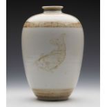 Vintage Japanese Studio Pottery Vase With Carp 20Th C.