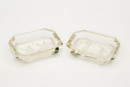Art Deco Engraved Golf And Tennis Glass Pin Dishes C.1925