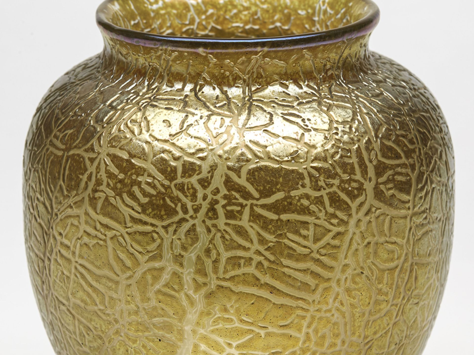 Loetz Art Nouveau Golden Crackle Finish Art Glass Vase 1910 - Image 6 of 9