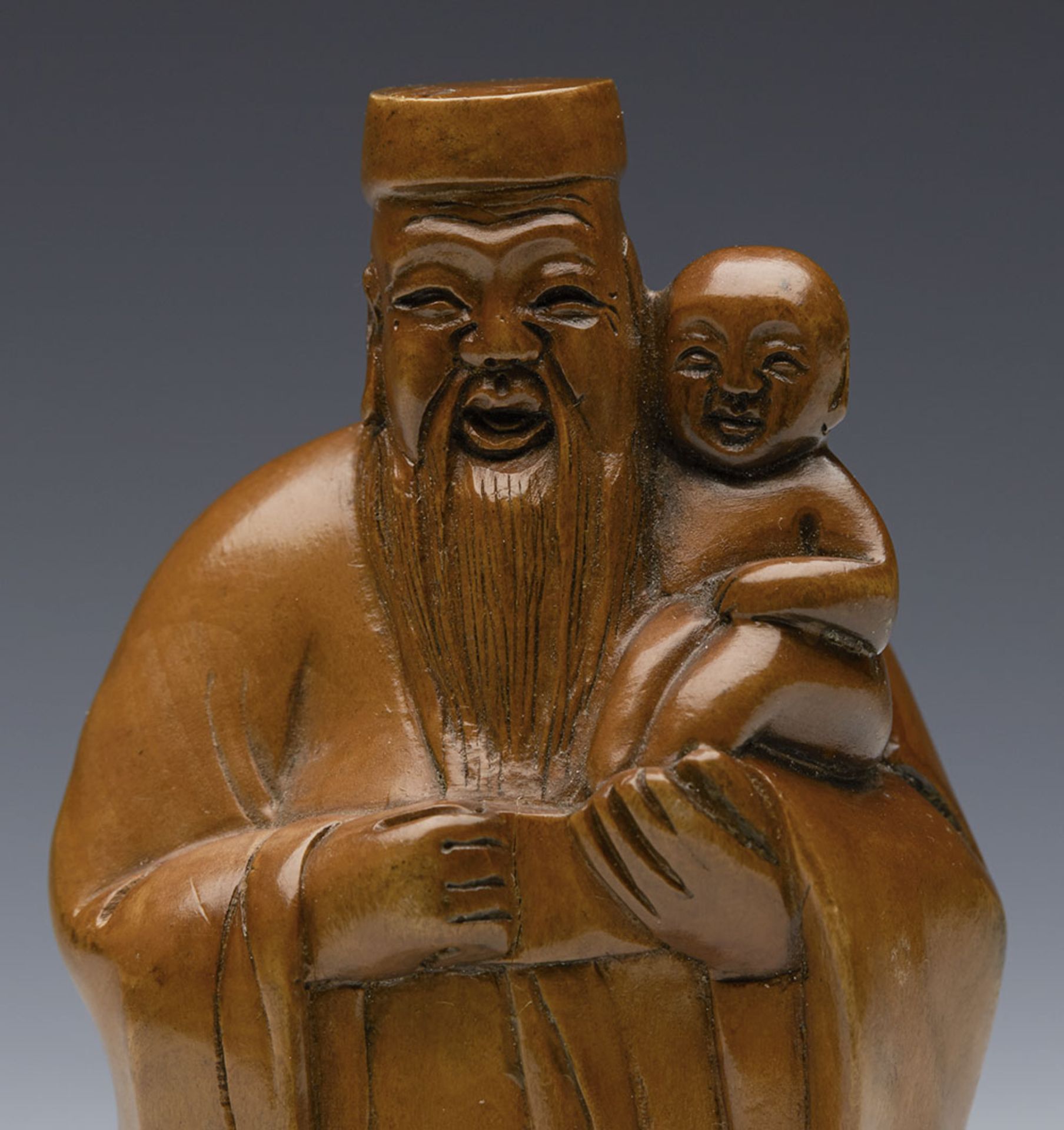 Antique Chinese Boxwood Figure Immortal With Child C.1900 - Bild 6 aus 10