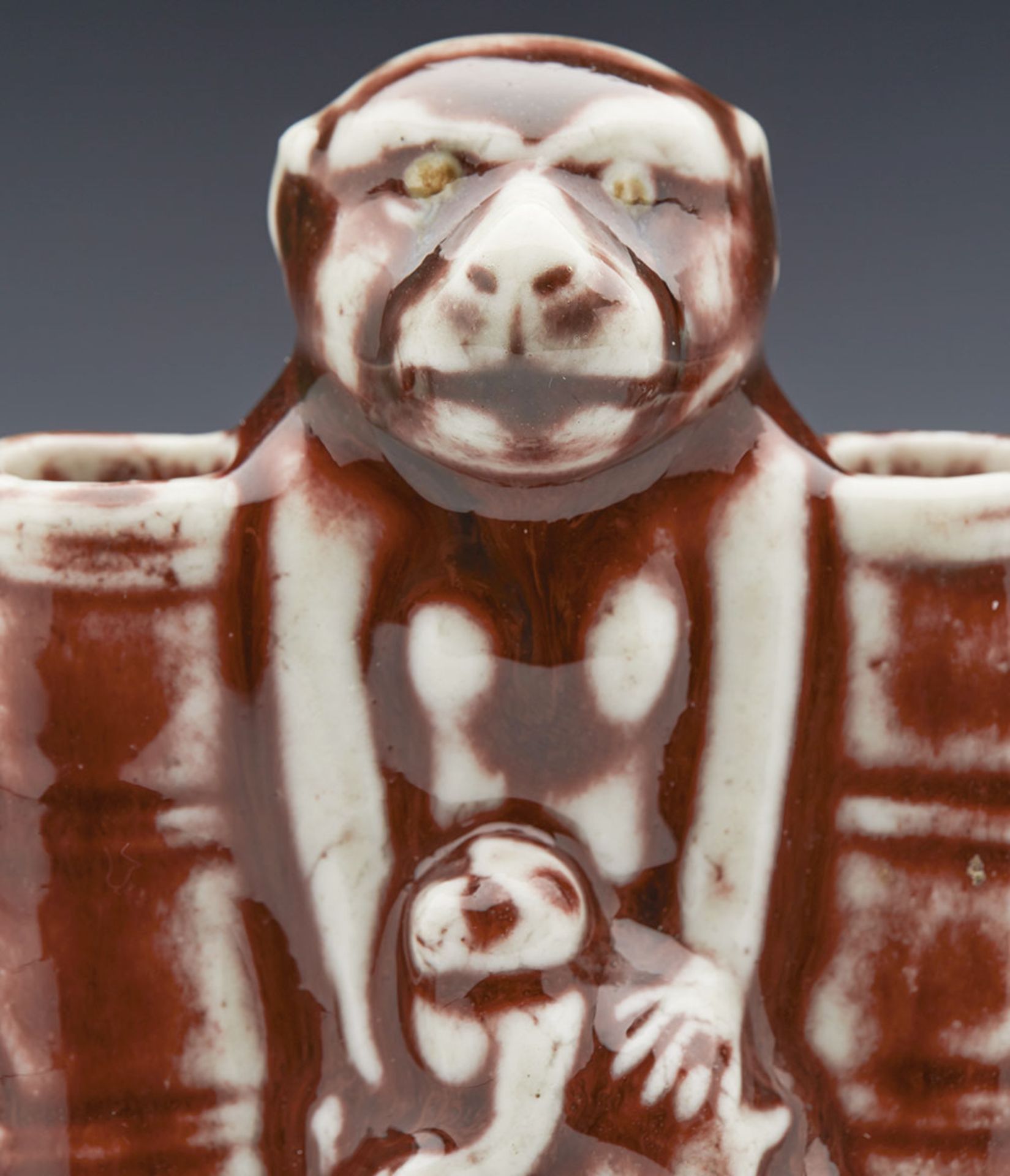 Vintage Chinese Monkey Sang De Boeuf Glazed Brush Holder 20Th C. - Image 5 of 11