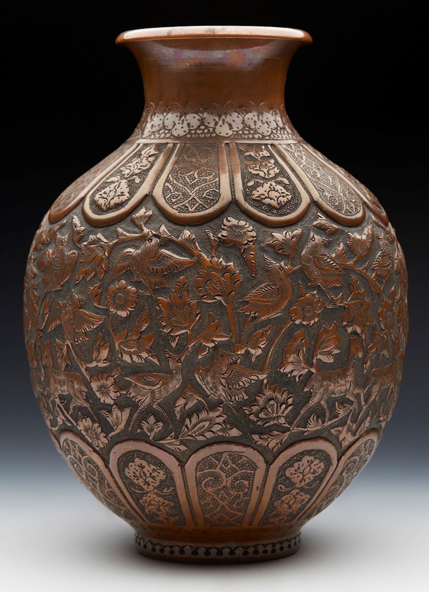 Antique Persian Copper Vase With Birds & Animals 19Th C. - Image 5 of 8