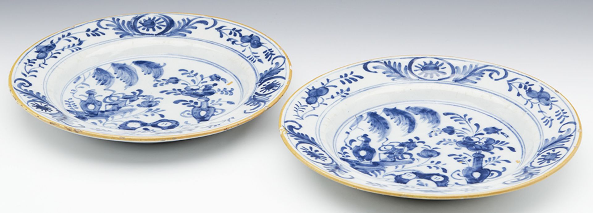 Pair Antique Dutch Delft Blue And White Floral Design Plates 18Th C. - Image 12 of 13