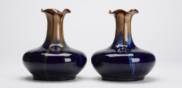 Pair Antique Belgian Art Pottery Drip Glaze Vases C.1900