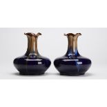 Pair Antique Belgian Art Pottery Drip Glaze Vases C.1900