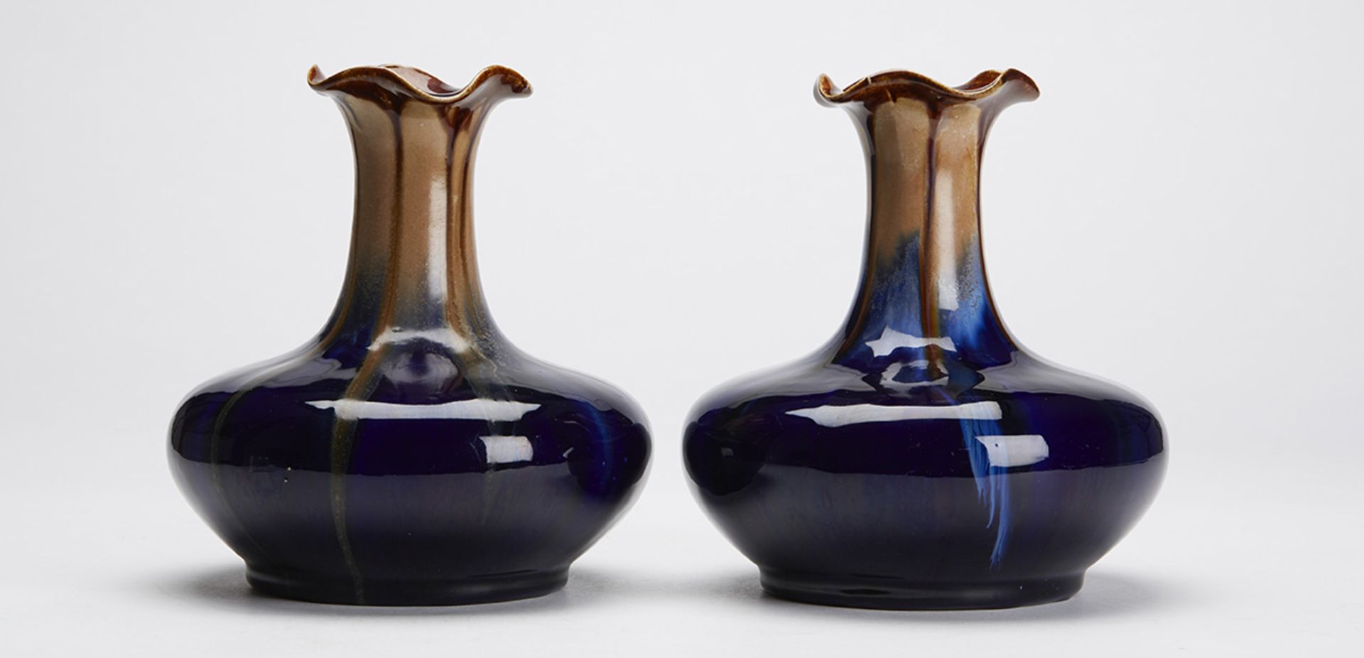 Pair Antique Belgian Art Pottery Drip Glaze Vases C.1900