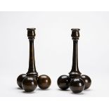 Stylish Art Deco Pair Wooden Ball Feet Candlesticks 20Th C.